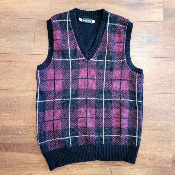 Vintage Wool Blend Sweater Vest XL Mens Plaid USA Red Black Boundary Waters - Picture 7 of 13